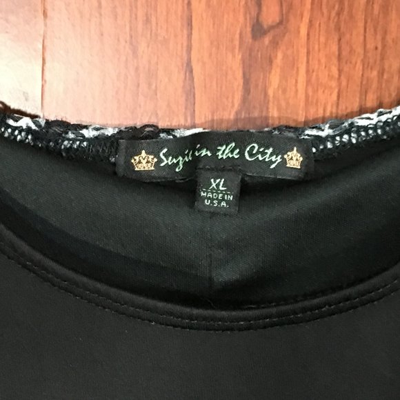 Suzie in the City XL Abstract Print Top Blouse Open Knit Mesh Lined Black White - Picture 3 of 9